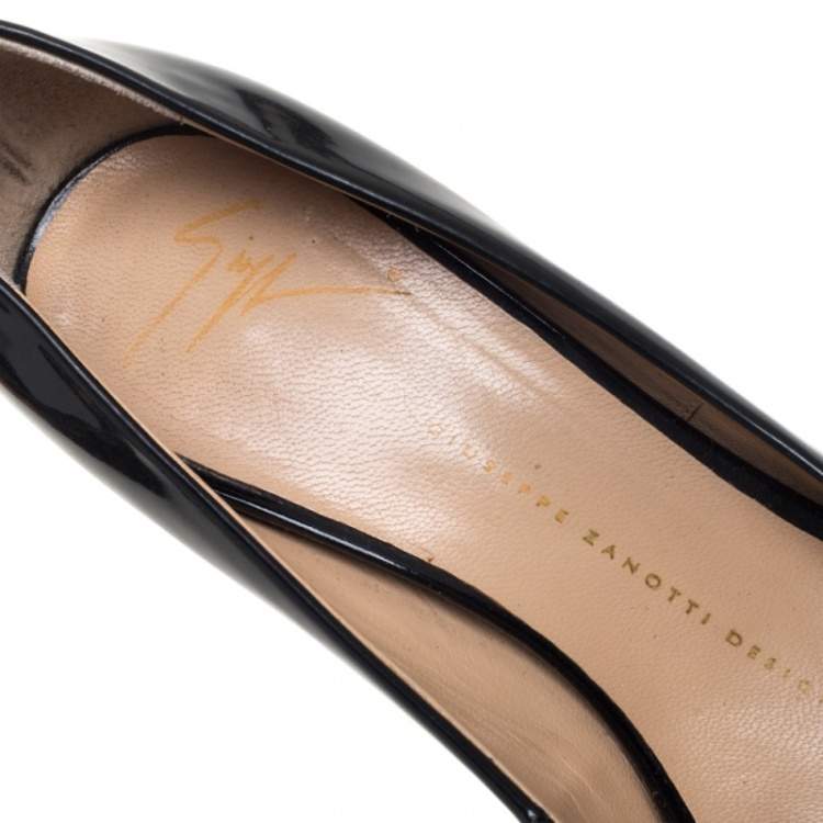 Pre Owned Giuseppe Zanotti Black Patent Leather Cork Platform Pumps Size 37