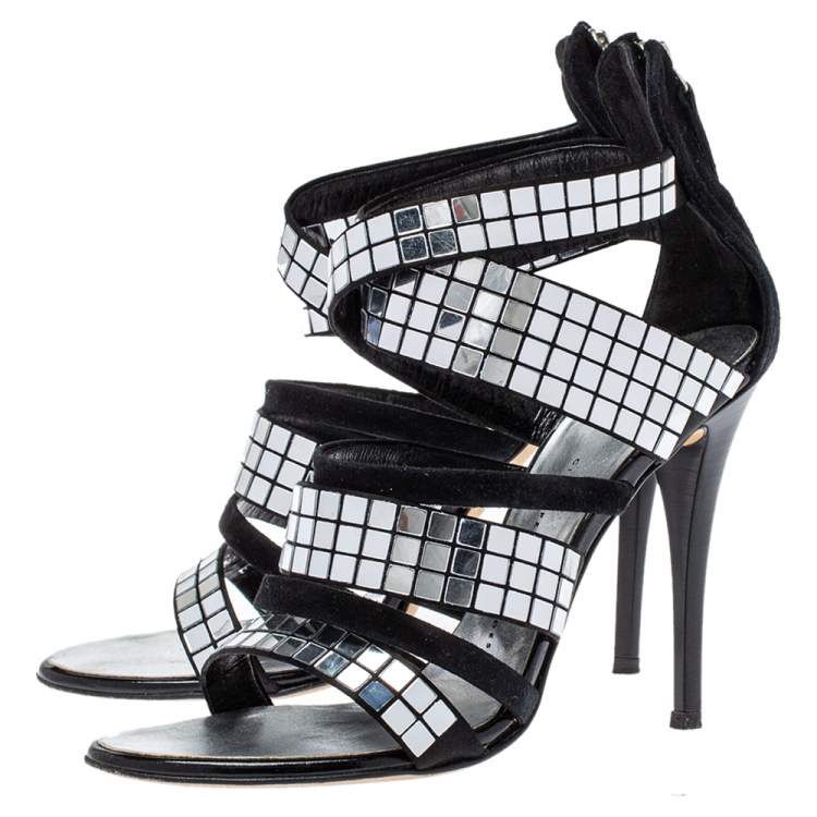 Pre Owned Giuseppe Zanotti Black Suede  Embellished Sandals Size 38