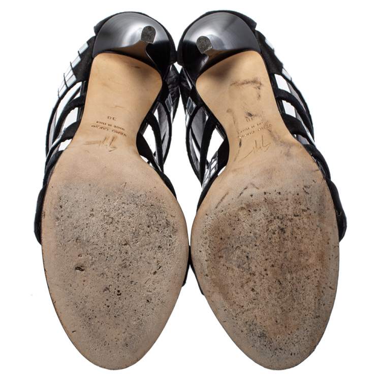 Pre Owned Giuseppe Zanotti Black Suede  Embellished Sandals Size 38