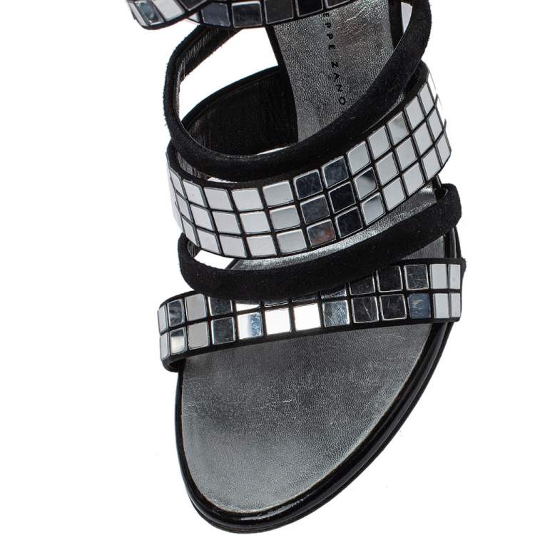 Pre Owned Giuseppe Zanotti Black Suede  Embellished Sandals Size 38
