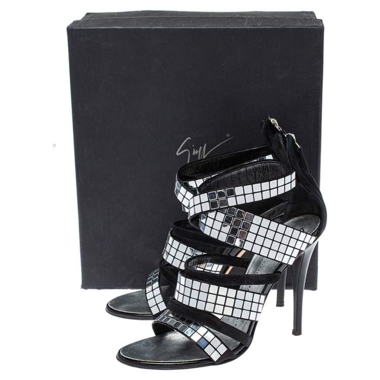 Pre Owned Giuseppe Zanotti Black Suede  Embellished Sandals Size 38