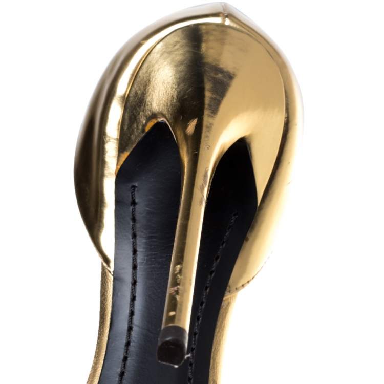 Pre Owned Giuseppe Zanotti Gold Leather Open Toe Ankle Cuff Sandals Size 37