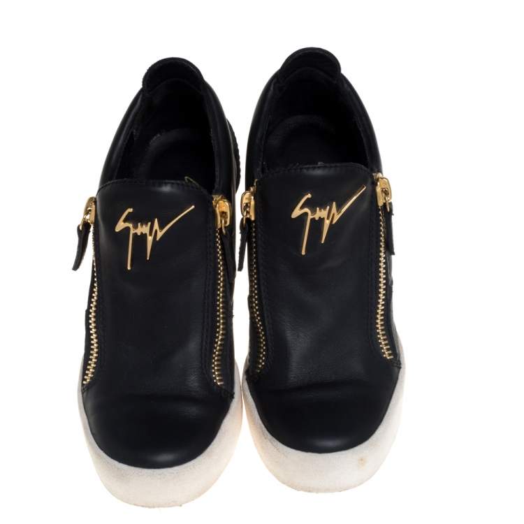Pre Owned Giuseppe Zanotti Black Leather Wedge Sneakers Size 36