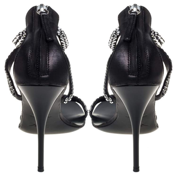 Pre Owned Giuseppe Zanotti Black Leather Crystal Embellished Sandals Size 37