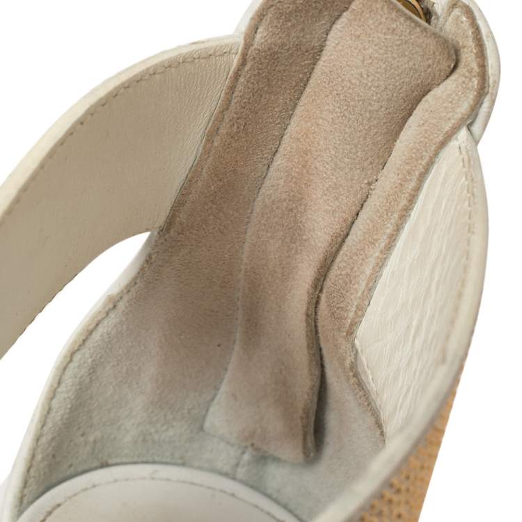 Pre Owned Giuseppe Zanotti White Leather Gold Strass Buckle Sandals Size 37