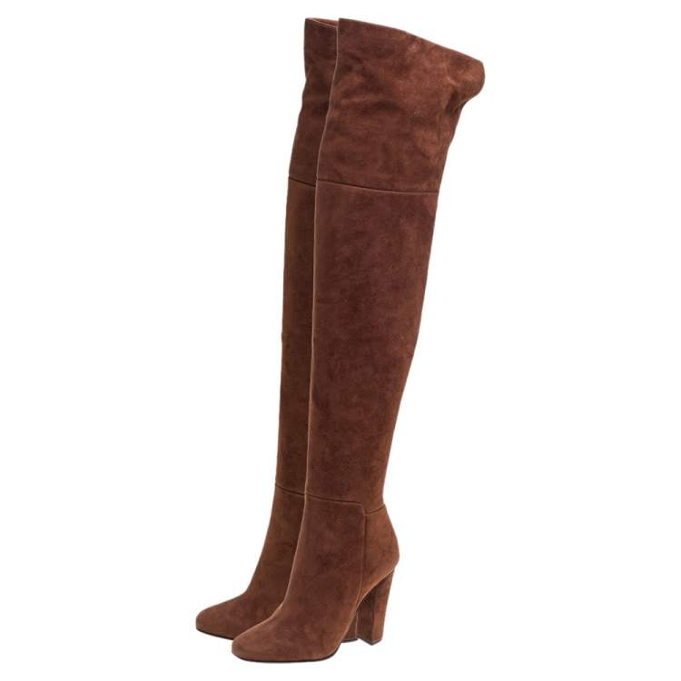 Pre Owned Giuseppe Zanotti Brown Suede Alabama Over The Knee Boots Size 36.5