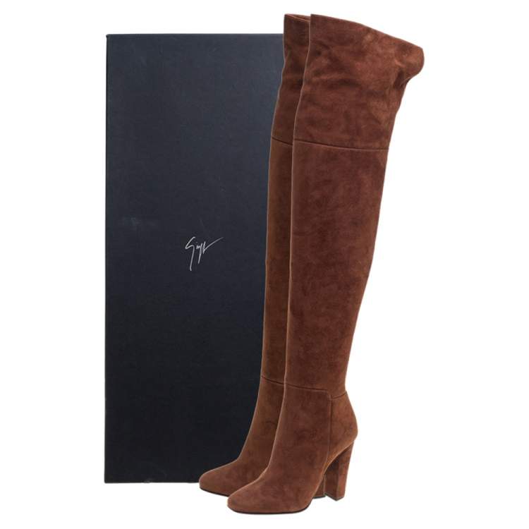 Pre Owned Giuseppe Zanotti Brown Suede Alabama Over The Knee Boots Size 36.5