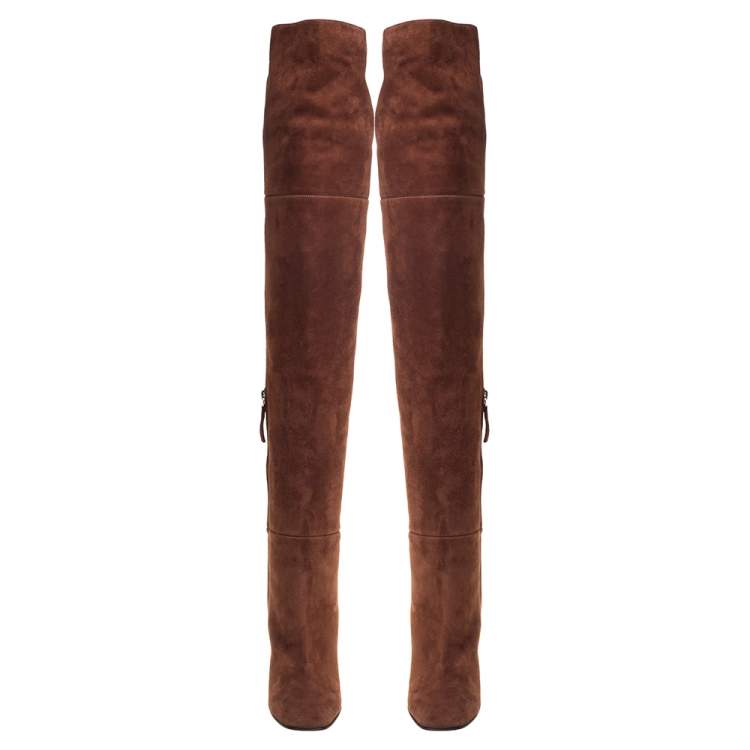 Pre Owned Giuseppe Zanotti Brown Suede Alabama Over The Knee Boots Size 36.5