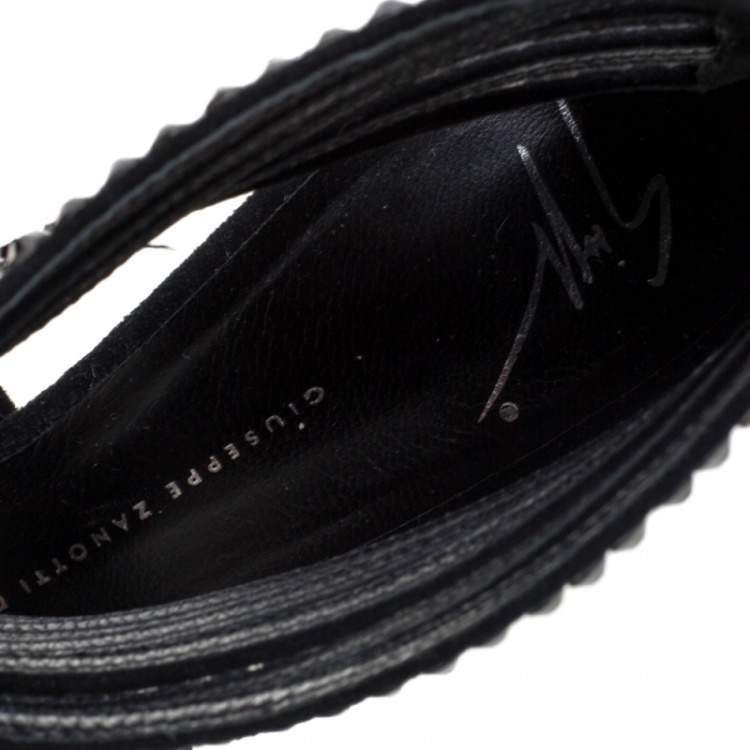 Pre Owned Giuseppe Zanotti Black Suede Embellished Strappy Sandals Size 38
