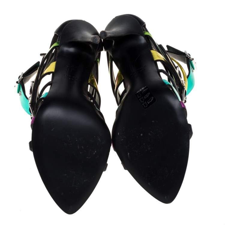 Pre Owned Giuseppe Zanotti Multicolor Leather Cage Sandals Size 38