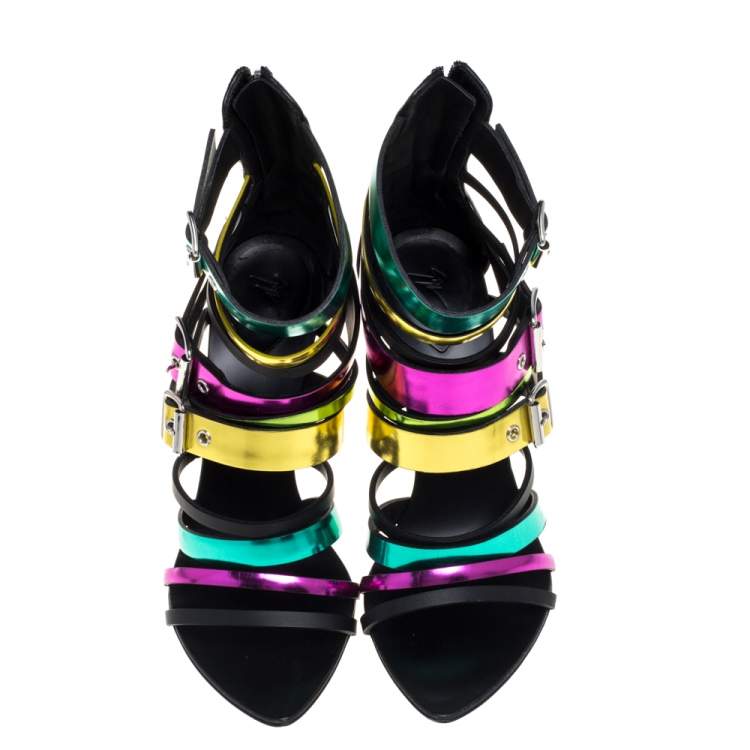 Pre Owned Giuseppe Zanotti Multicolor Leather Cage Sandals Size 38