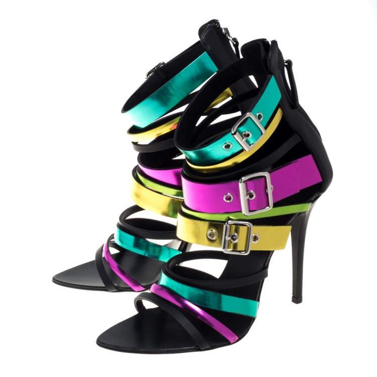 Pre Owned Giuseppe Zanotti Multicolor Leather Cage Sandals Size 38