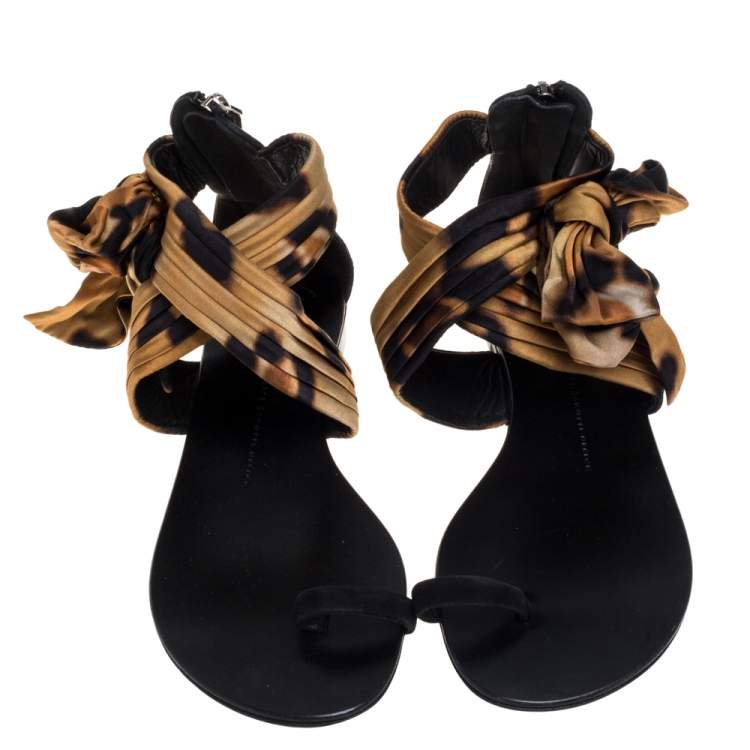 Pre Owned Giuseppe Zanotti Brown/Black Satin Sandals Size 39