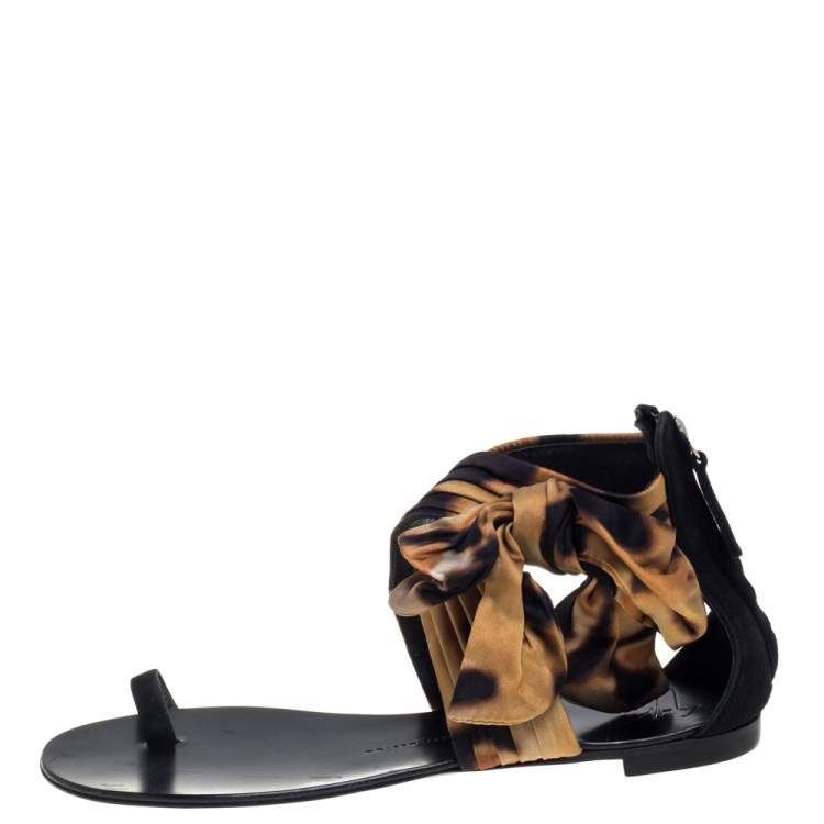 Pre Owned Giuseppe Zanotti Brown/Black Satin Sandals Size 39
