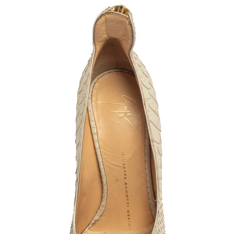 Pre Owned Giuseppe Zanotti White Python Embossed Leather Pumps Size 36