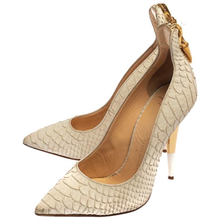 Pre Owned Giuseppe Zanotti White Python Embossed Leather Pumps Size 36