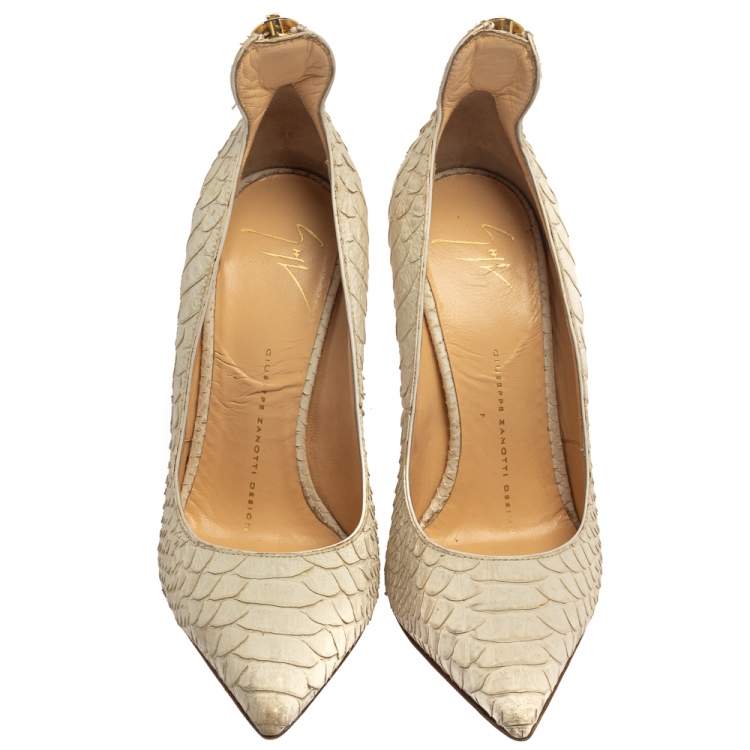 Pre Owned Giuseppe Zanotti White Python Embossed Leather Pumps Size 36