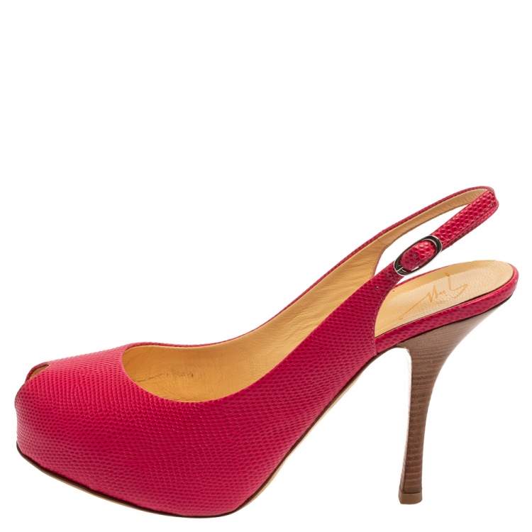 Pre Owned Giuseppe Zanotti Pink Lizard Embossed Leather Slingback Sandals Size 39