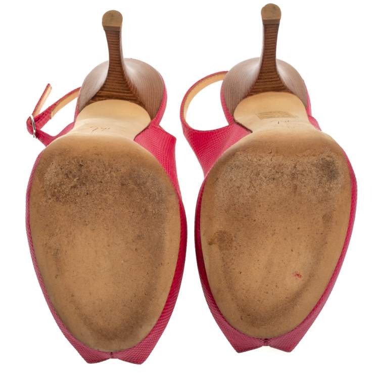 Pre Owned Giuseppe Zanotti Pink Lizard Embossed Leather Slingback Sandals Size 39