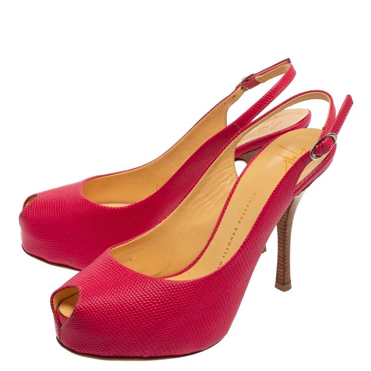 Pre Owned Giuseppe Zanotti Pink Lizard Embossed Leather Slingback Sandals Size 39