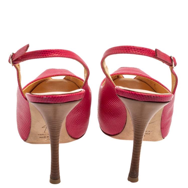 Pre Owned Giuseppe Zanotti Pink Lizard Embossed Leather Slingback Sandals Size 39