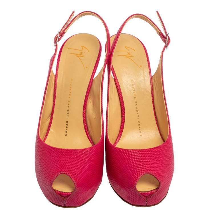 Pre Owned Giuseppe Zanotti Pink Lizard Embossed Leather Slingback Sandals Size 39