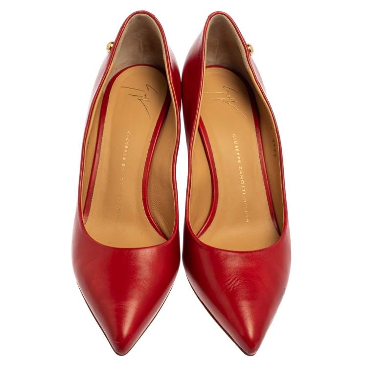Pre Owned Giuseppe Zanotti Red Leather Pointed Toe Pumps Size 40