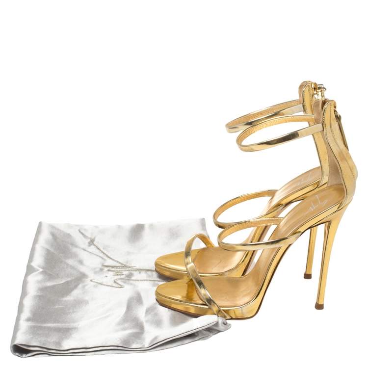 Pre Owned Giuseppe Zanotti Gold Leather Harmony Sandals Size 36