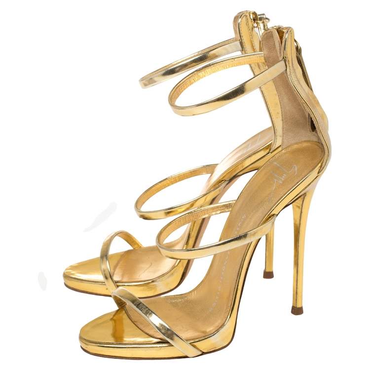 Pre Owned Giuseppe Zanotti Gold Leather Harmony Sandals Size 36