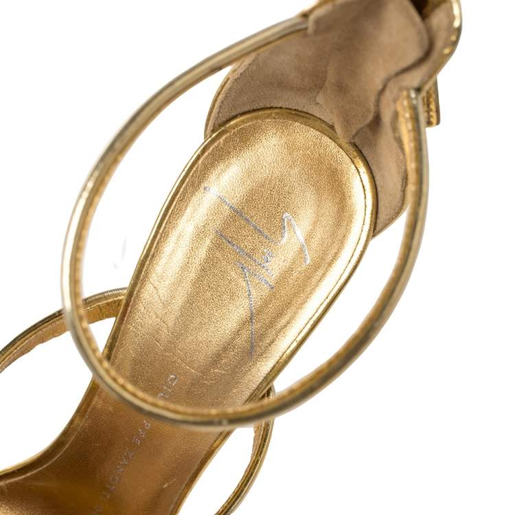 Pre Owned Giuseppe Zanotti Gold Leather Harmony Sandals Size 36