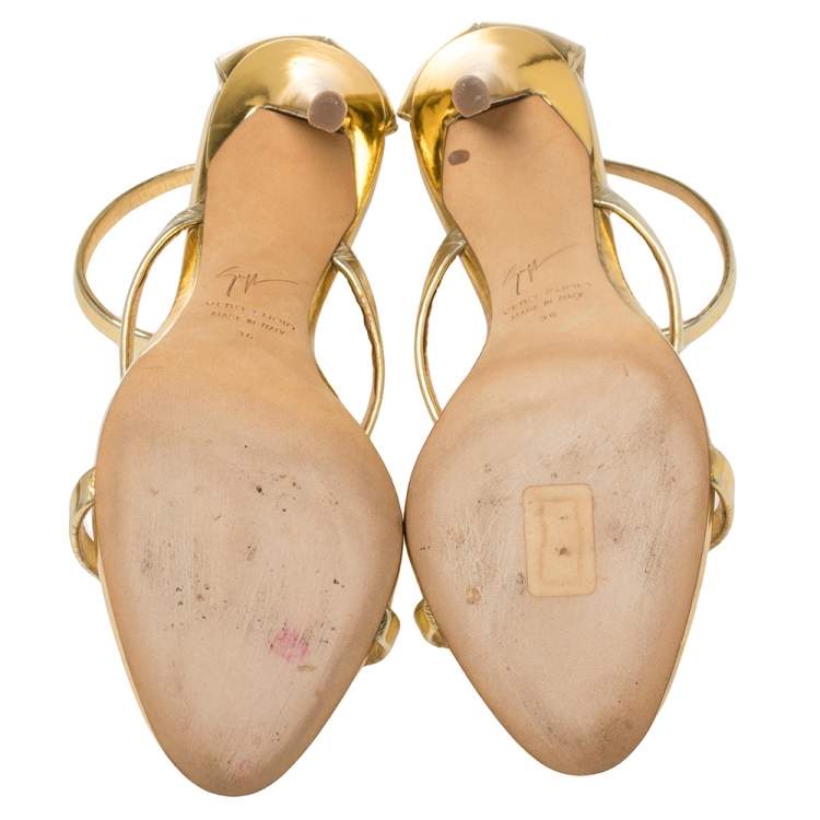 Pre Owned Giuseppe Zanotti Gold Leather Harmony Sandals Size 36