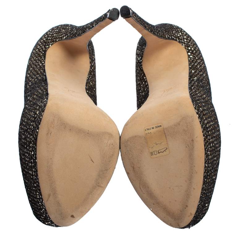 Pre Owned Giuseppe Zanotti Gold/Black Glitter And Mesh Sharon Pumps Size 38.5