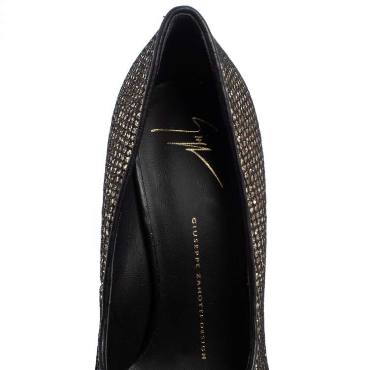 Pre Owned Giuseppe Zanotti Gold/Black Glitter And Mesh Sharon Pumps Size 38.5