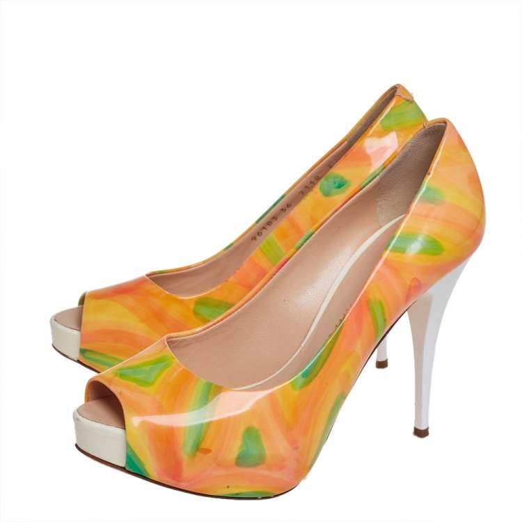 Pre Owned Giuseppe Zanotti Multicolor Patent Leather Platform Peep Toe Pumps Size 36