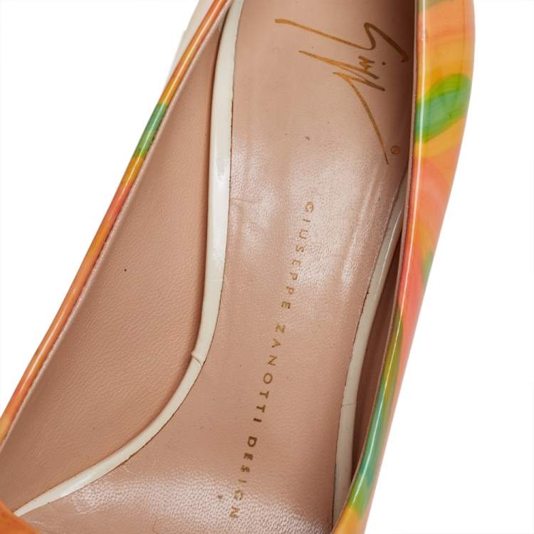 Pre Owned Giuseppe Zanotti Multicolor Patent Leather Platform Peep Toe Pumps Size 36