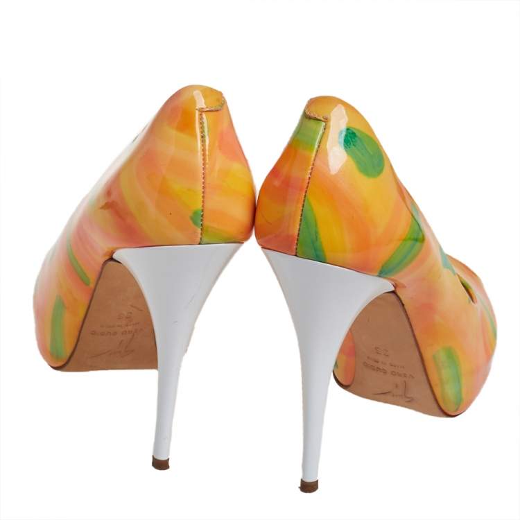 Pre Owned Giuseppe Zanotti Multicolor Patent Leather Platform Peep Toe Pumps Size 36