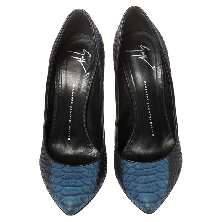 Pre Owned Giuseppe Zanotti Blue/Black Python Embossed Leather Pumps Size 39