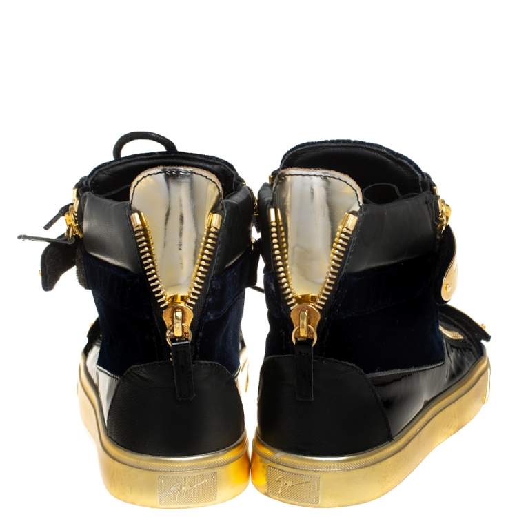 Pre Owned Giuseppe Zanotti Black Velvet And Patent Leather Coby High Top Sneakers Size 39