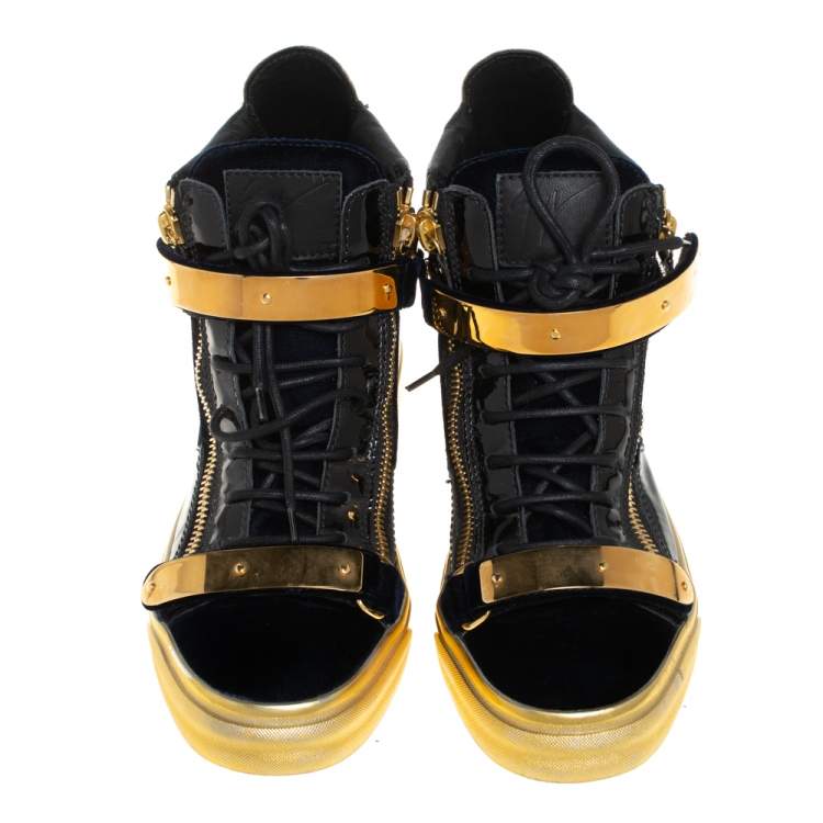 Pre Owned Giuseppe Zanotti Black Velvet And Patent Leather Coby High Top Sneakers Size 39