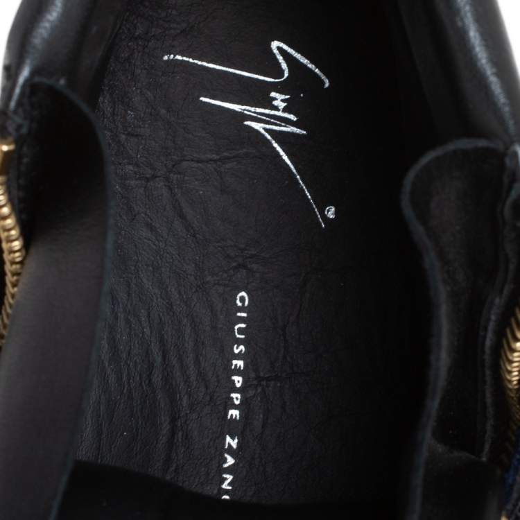 Pre Owned Giuseppe Zanotti Black Velvet And Patent Leather Coby High Top Sneakers Size 39
