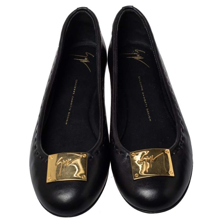 Pre Owned Giuseppe Zanotti Black Leather Ballet Flats Size 41