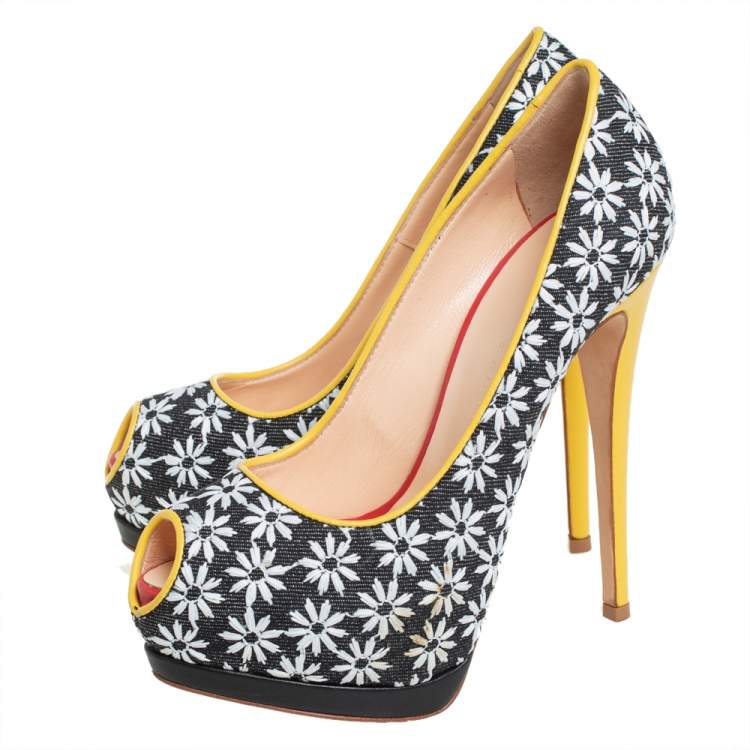 Pre Owned Giuseppe Zanotti Floral Print Fabric And Leather Platform Pumps Size 38