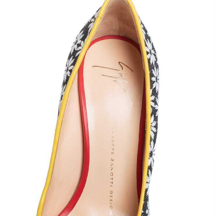 Pre Owned Giuseppe Zanotti Floral Print Fabric And Leather Platform Pumps Size 38