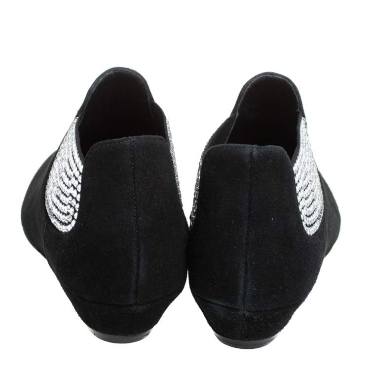 Pre Owned Giuseppe Zanotti Black Suede Embellished Flat Booties Size 36