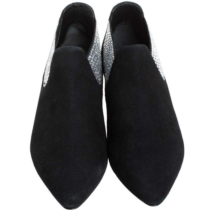 Pre Owned Giuseppe Zanotti Black Suede Embellished Flat Booties Size 36