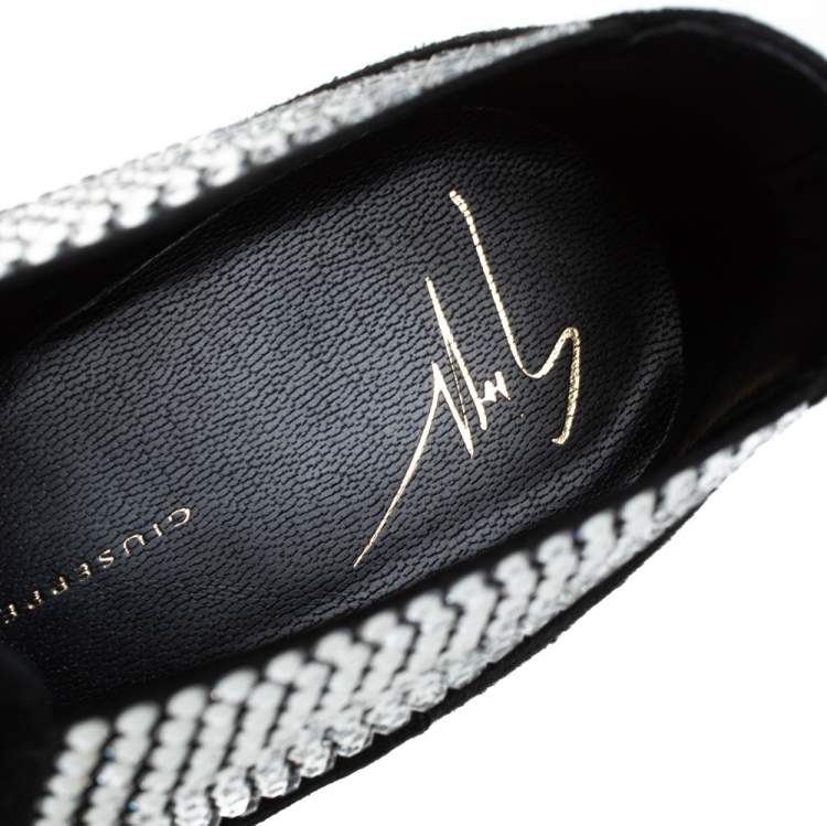 Pre Owned Giuseppe Zanotti Black Suede Embellished Flat Booties Size 36