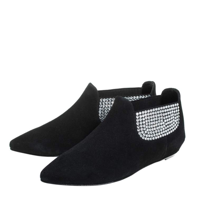 Pre Owned Giuseppe Zanotti Black Suede Embellished Flat Booties Size 36