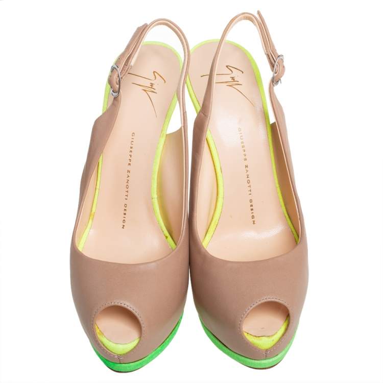 Pre Owned Giuseppe Zanotti Beige Leather Peep Toe Sandals Size 39