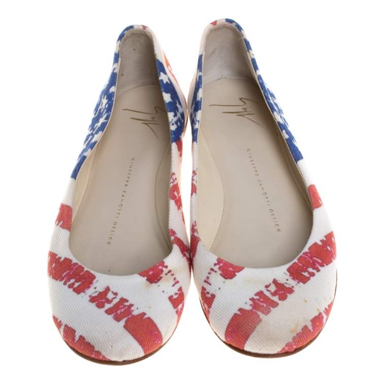 Pre Owned Giuseppe Zanotti White Fabric Ballet Flats Size 36