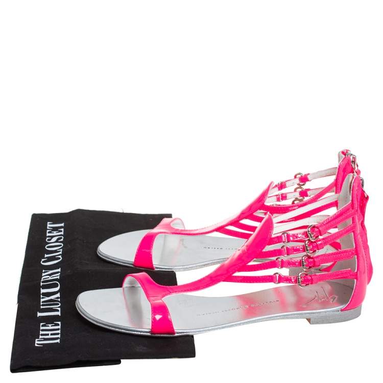 Pre Owned Giuseppe Zanotti Pink Patent Leather  T-strap Flat Sandals Size 36